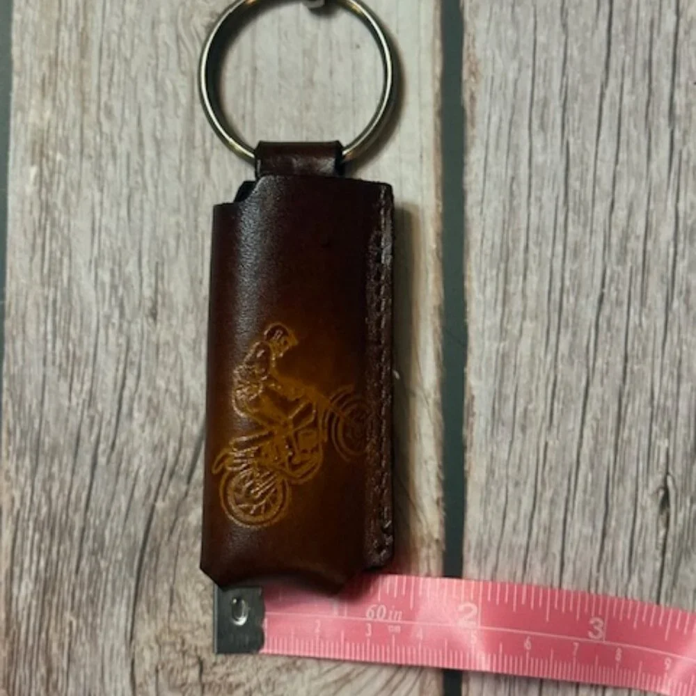 Vintage Tooled Leather Lighter Holder — Motocross Dirt Bike Rider (NOS)